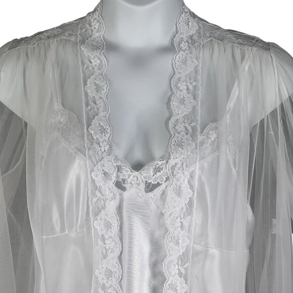 NWT Cinema Etoile Women L White Chiffon Robe Satin Babydoll Chemise Peignoir Set - Picture 8 of 16